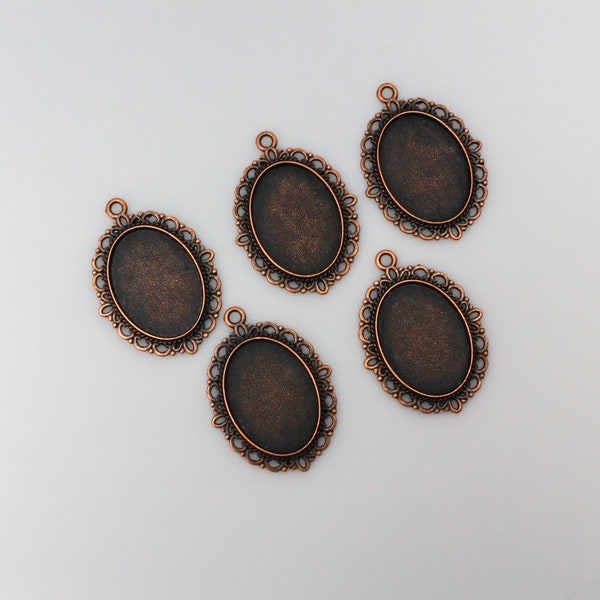 Copper Ornate Edge Bezel Pendant 25x18mm Tray - Oval Cabochon Setting, 5pcs