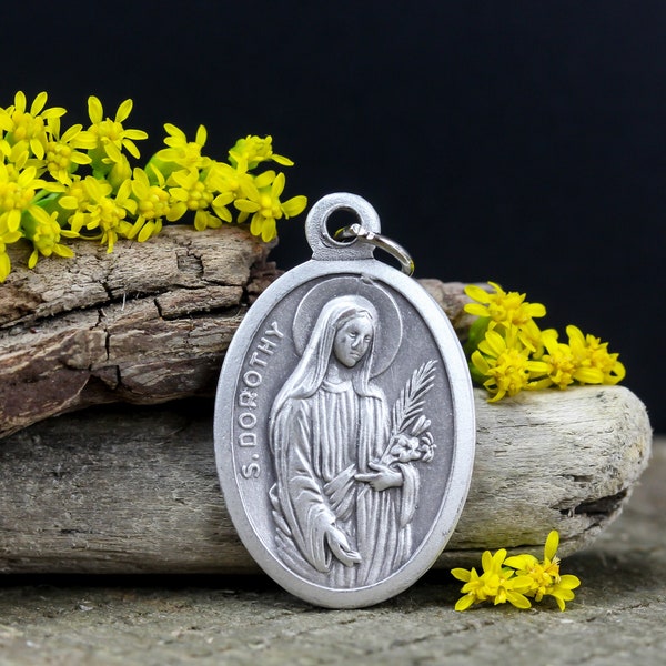 Saint Dorothy of Caesarea Medal - Patron of Brides, Newlyweds, and Florists - St. Dorothea 1 inch Die Cast Metal Made in Italy