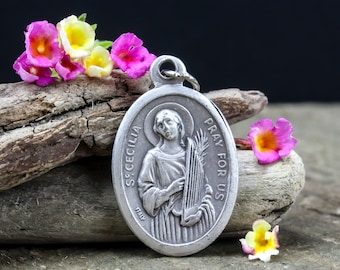 Saint Cecilia Pray For Us silver tone medal Patron of musicians, music, and composers