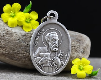 Saint Peter and St. Paul Religious Patron Saint Medal - Silver Oxidized 1 inch Die Cast Metal Made in Italy