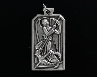 Saint Michael the Archangel Pendant - Unique Design Rectangle Shaped Warrior Angel of Protection Charm