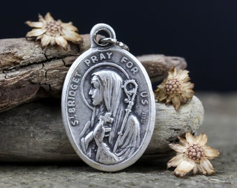 Patron of Widows Sterling Silver St Bridget of Sweden Medal Antique Reproduction