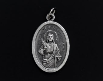 Saint Lucy Medal - Patron of the Blind and Eye Diseases - St. Lucia Pray For Us 1 inch Silver Oxidized Medal