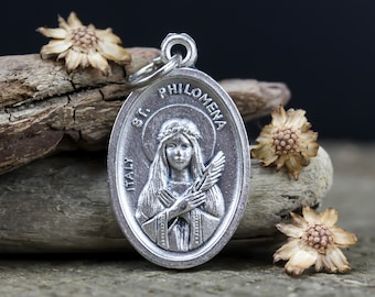 Saint Philomena Daughter of Light Medal - Patron of Children, Babies and lost causes - Silver Oxidized Metal Jewelry Supply