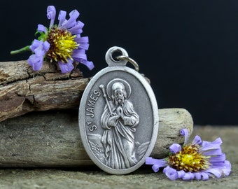 Saint James the Greater Medal - Patron of Arthritis Rheumatism - St. James the Apostle Silver Oxidized 1 inch Die Cast Metal Made in Italy