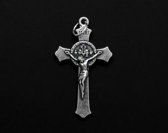 Miraculous Medal Crucifix with Flared Edges 1.5 inch long - Die Cast Metal Crucifix Cross for Jewelry Supply