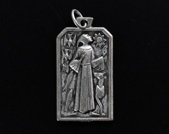 Saint Francis of Assisi Pendant - Unique Design Rectangle Shaped Charm 1.25" Long Made in Italy