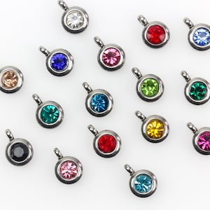 Edelstahl Facettierte Glas Strass Zierlich Runde Charms - Zierliche Birthstone Anhänger 9 mm x 6.5 mm