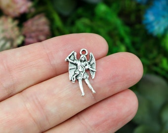 10 Archangel Michael Charms - Saint Miguel Patron Saint of Police Officers, First Responders, Grocers - 19mm Long 10pcs