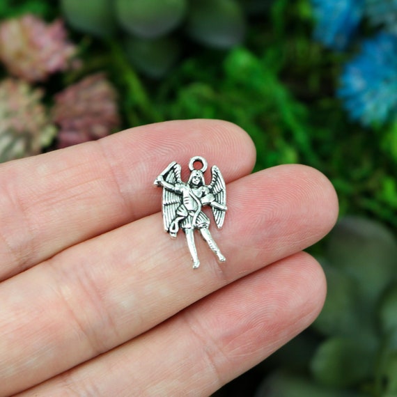 10 Archangel Michael Charms - Saint Miguel Patron Saint of Police Officers, First Responders, Grocers - 19mm Long 10pcs