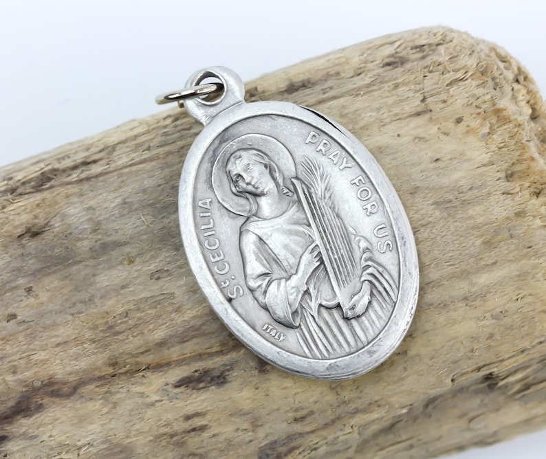 Saint Cecilia Pray For Us silver tone medal Patron of musicians, music, and composers image 6