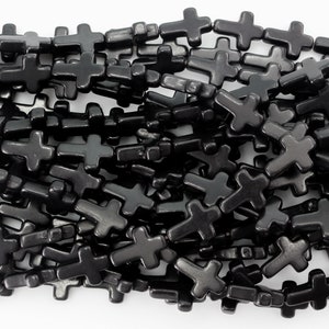 Black Cross Shaped Beads 16x12mm - Synthetic Dyed Turquoise Beads, 1 Strand, 15.75&quot; long about 25pcs/strand