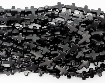 Svarta korspärlor 16 x 12 mm - Syntetfärgade turkosa pärlor, 1 sträng, 15,75" långa ca 25 st/sträng