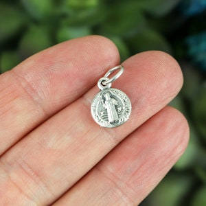 Mini Silver Saint Benedict Medal - Devil Chasing Medal - Protection Against Evil Amulet 3/8" in diameter (9.52mm)