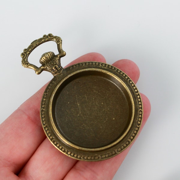 Large Bronze Cabochon Setting - Pocket Watch Cameo Frame with 33mm Tray, 1pc