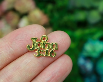 Gold John 3:16 Charms - Daily Devotional Bible Verse Reminder - 12, 25, or 50pcs