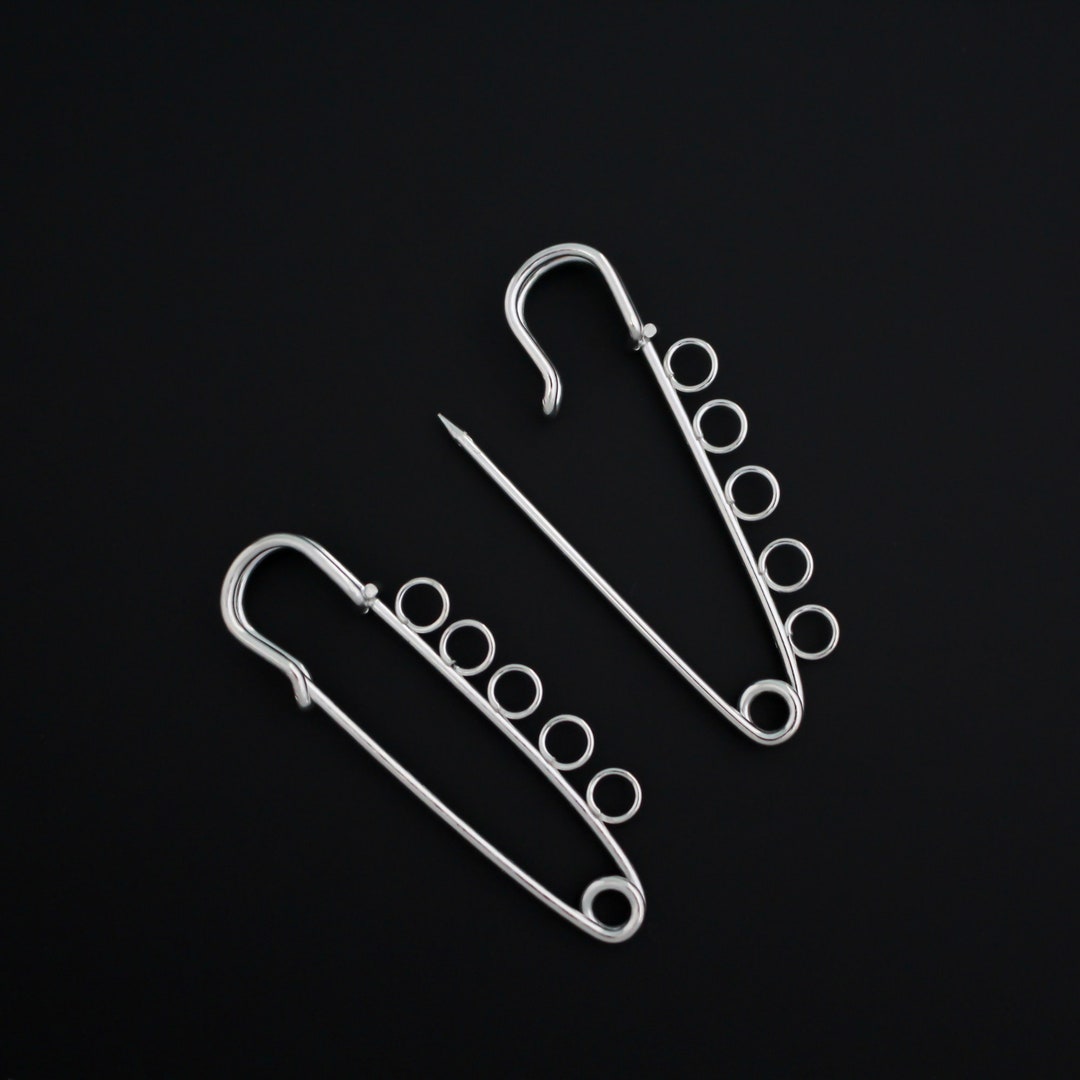 Safety Pin Brooch With Five Loops - Silver Tone Iron Alloy - 5cm Long ...
