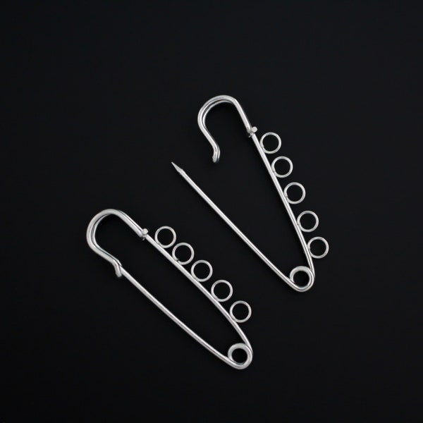 Safety Pin Brooch with Five Loops - Silver Tone Iron Alloy - 5cm long (2 inches)