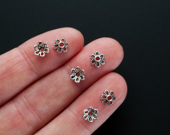 Flower Bead Caps 6mm in Diameter fit Beads 8mm 10mm Antique Silver