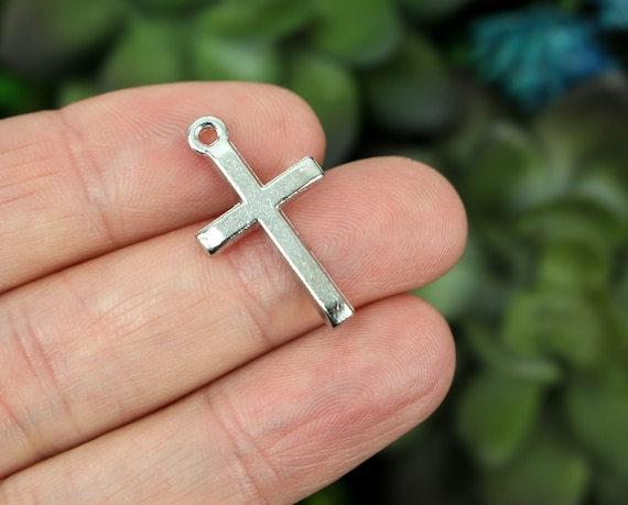 Silver Tone Cross Pendants 24mm X 14mm Simple Classic Cross Charms