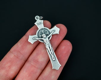 Large St. Benedict Rosary Crucifix Cross with Flared Edges 2-1/8 inches long, Made in Italy