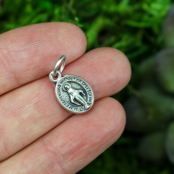 Tiny Miraculous Mary Medal in English - 1/2" Long - Blessed Virgin Mary Bracelet Charm Made in Italy