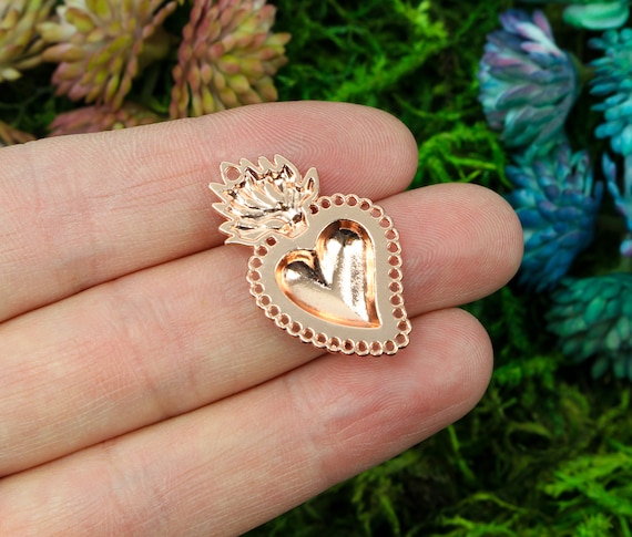 Small Sacred Heart Charm Mexican Milagro Flaming Heart Pendant