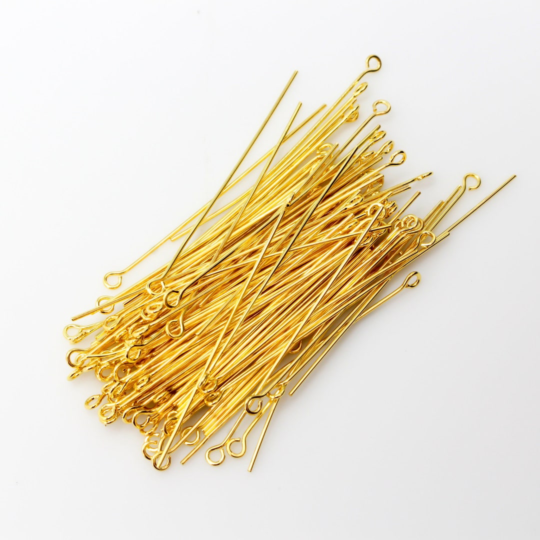 Gold Tone Eye Pins for Jewelry Making, 50mm Long X 0.7mm 21 Gauge, 100 Pieces Etsy