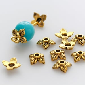 Gold Leaf Bead Caps 6mm in diameter (Fit beads 8mm - 10mm) - Sold in pkgs of 50 or 120 caps