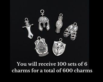 100 Armor of God Charm Sets of 6 pieces - Ephesians 6:11 Be Strong in the Lord Spiritual Battle Armor (100 Sets)
