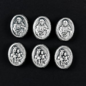 Sacred Heart of Jesus Metal Spacer Beads - Our Lady of Mount Carmel Scapular Rosary Beads - Silver Tone Color 9.5mm x 7mm