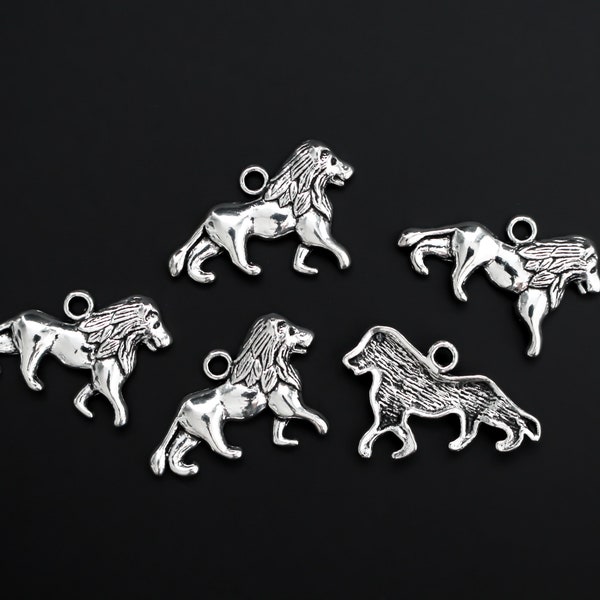 Lion of Judah Charms - Symbol of Courage, Pride, Strength - Antiqued Silver 16mm long x 25mm wide, 25pcs