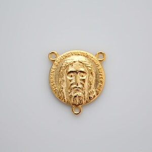 Gold Holy Face of Christ Rosary Center - Latin Five Wounds of Jesus Centerpiece - Lord, Shine Your Face Upon Us image 3