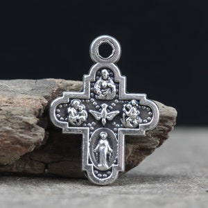 Small Four Way Medal Cross Pendant, Silver Plated Finish 5/8&quot; long - Made in Italy