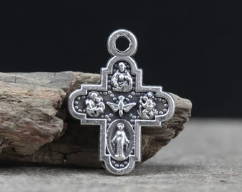 Small Four Way Medal Cross Pendant, Silver Plated Finish 5/8" long - Made in Italy