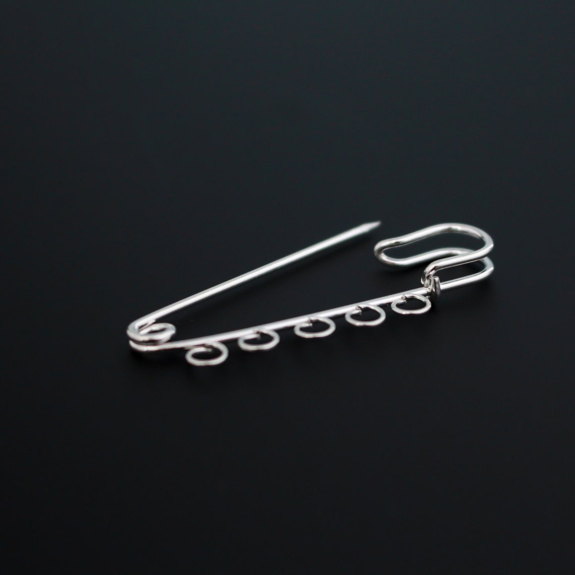 Safety Pin Brooch With Five Loops - Silver Tone Iron Alloy - 5cm Long ...