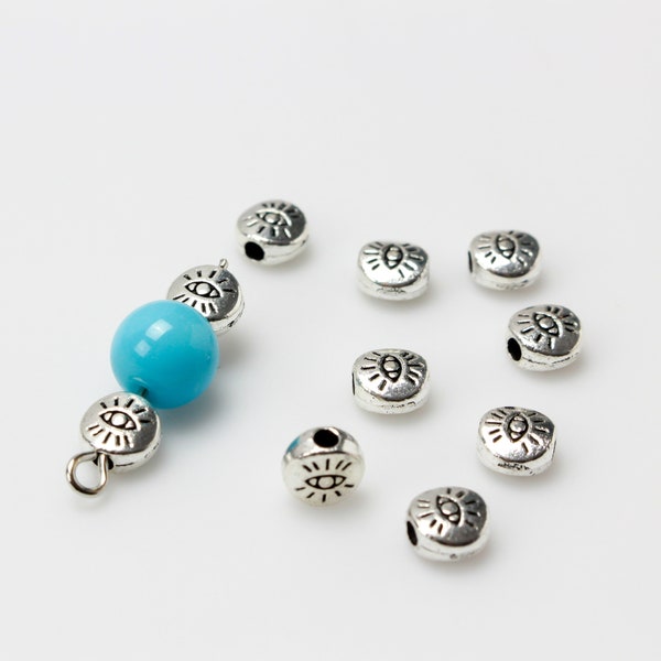 6mm Evil Eye Metal Spacer Beads - All Seeing Eye Round Flat Beads that are Double Sided, 50pcs