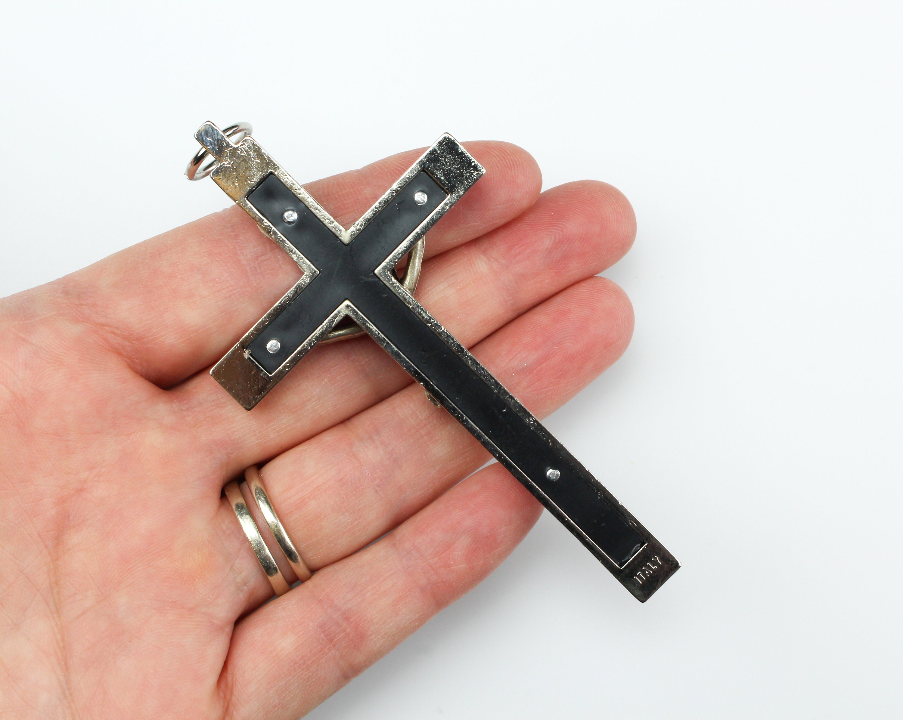 Large Pectoral Crucifix Cross With Black Inlay - Nun's Habit