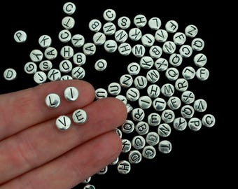 100pcs Silver Letter Beads – 6mm Zinc Alloy Alphabet Spacer Beads, Double-Sided, Random Mix of A-Z
