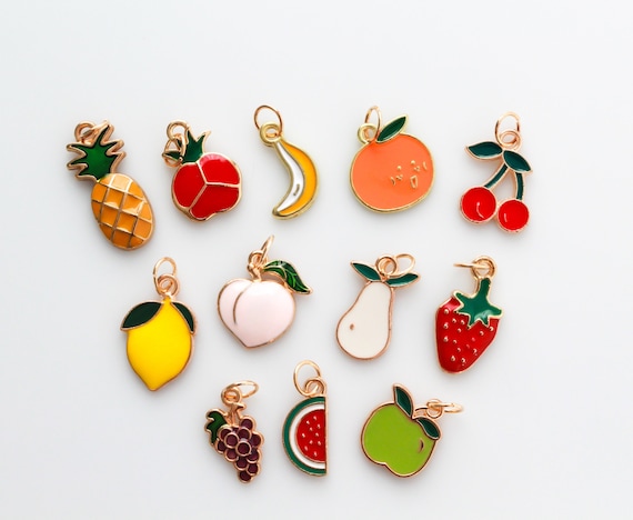 The Twelve Fruits of the Holy Spirit Charm Set - Enamel Fruit Pendants in Gold - Galatians 5:22-23