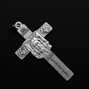 The Face Of Christ Crucifix Cross - In the Name of God, Get Behind Me Satan! 2-1/8" long - Made in Italy