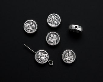 Saint Joseph Holy Family Metal Spacer Beads - Rosary Parts - Silver Tone Color 9.5mm in diameter