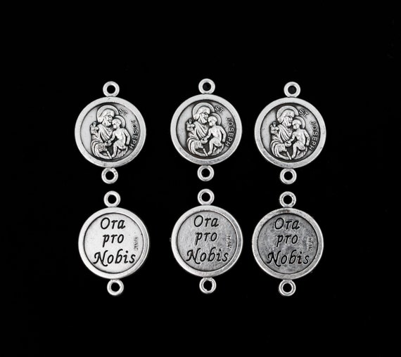 Saint Joseph Medal Our Father Beads - Bracelet Connector Links, 20mm x 14mm, sold in packages of 6, 20, or 50 pieces