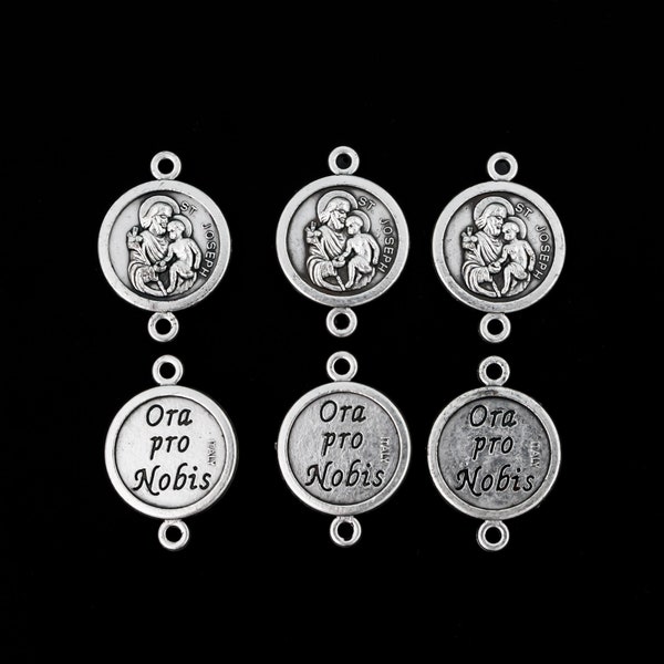 Médaille de Saint Joseph Notre Père - Liens de connecteur de bracelet, 20 mm x 14 mm, vendus par lot de 6, 20 ou 50 pièces