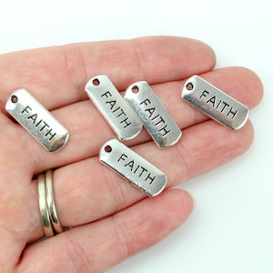 5, 25 Faith Charms Antique Silver Tone Inspirational Message Word Charms 5pcs or 25pcs