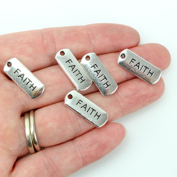 5, 25 breloques Faith Charms message inspirants ton argent antique, 5 ou 25 pcs