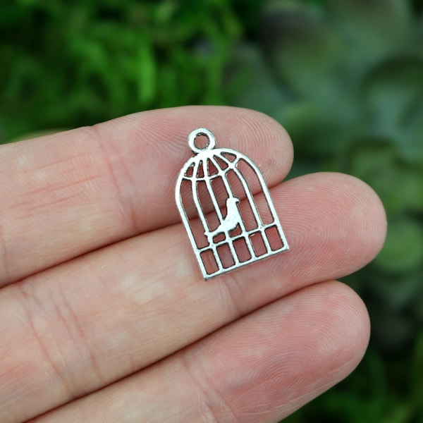 25 Birdcage Charms Silver Tone Color 19mm long - Symbol of Desire of Freedom from Oppression 25pcs