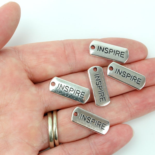 5, 25 Inspire Charms Antique Silver Tone Inspirational Message Word Charms 5pcs or 25pcs