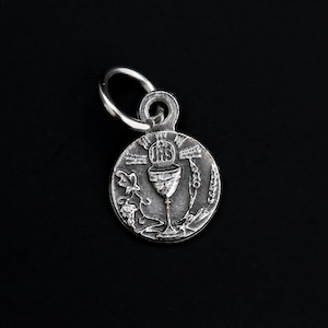 Holy Communion Chalice Mini Medal 1/2" Long - Holy Eucharist JHS Christogram Memorial Made in Italy