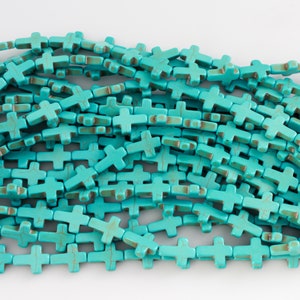 Cross Shaped Beads 16x12mm - Synthetic Dyed Turquoise Beads, 1 Strand, 15.75&quot; long about 25pcs/strand